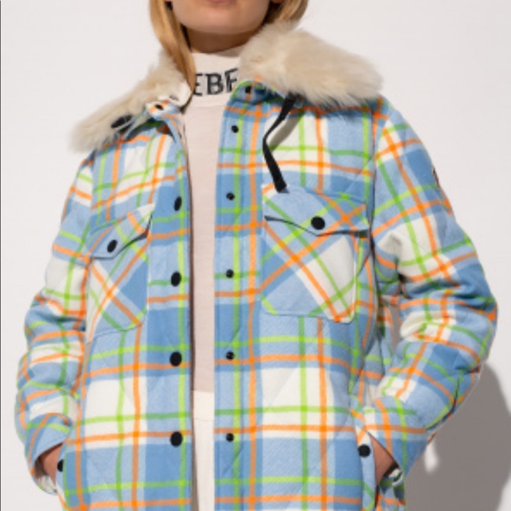 Moncler Grenoble plaid print down real fur